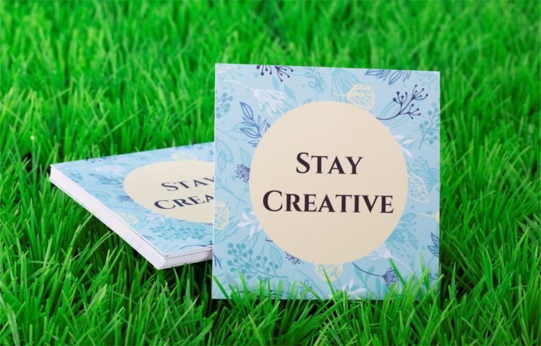 Business card with a message for staying creative at checkout page
